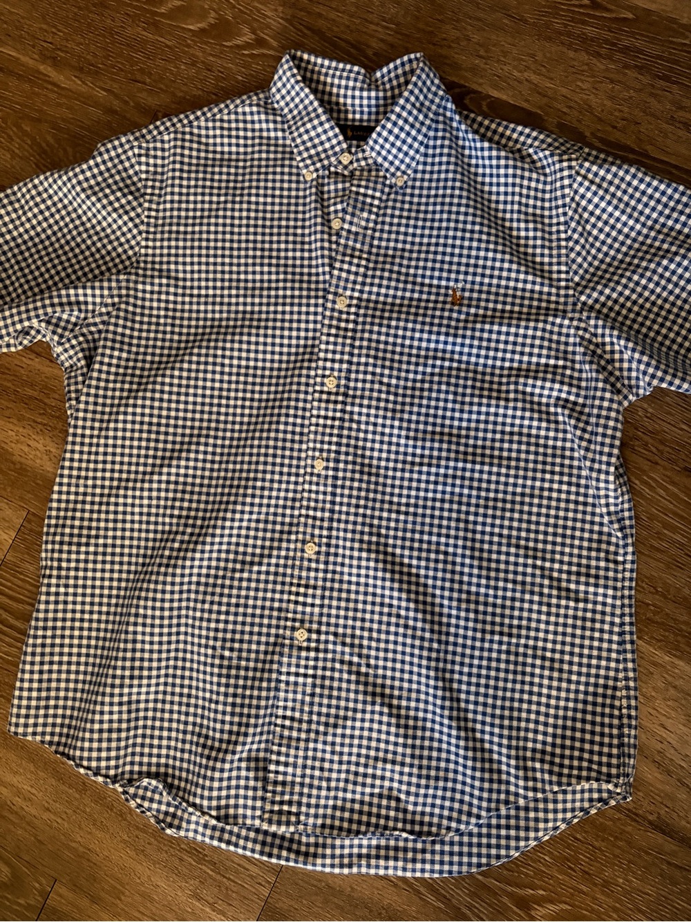 Ralph Lauren Blue and White Gingham Button-Down Shirt
